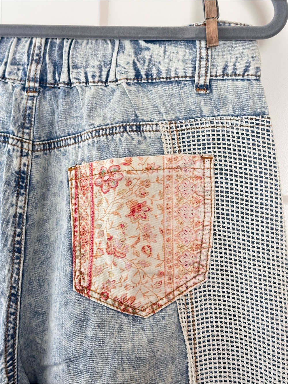 NEW POL patchwork raw edge pants in vintage denim - Picture 7 of 13